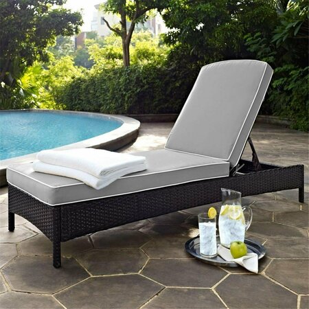 CROSLEY Palm Harbor Outdoor Wicker Chaise Lounge with Grey Cushions - Brown KO70093BR-GY